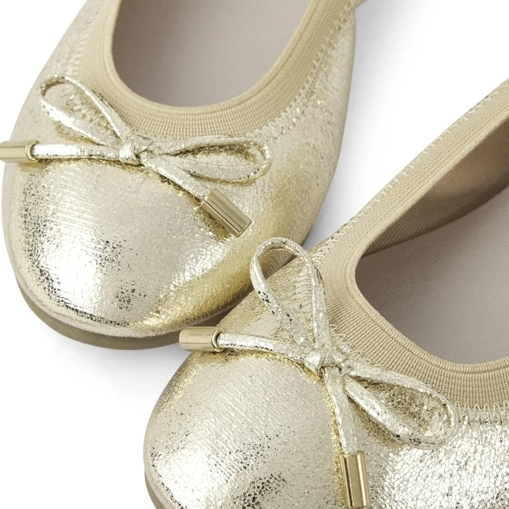 The Children’s Place Girls Ballet Flats Gold Bow Slip-On Shoes Youth 6 NEW